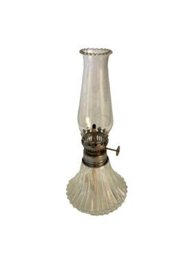 Vintage Lamplight Farms Mini Glass Oil Lamp w/ Chimney and Fluted Base 9"